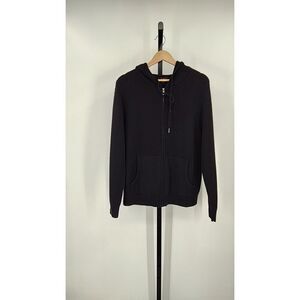 Quince Women Mongolian Cashmere Full-Zip Hoodie Black Sleeved Top L